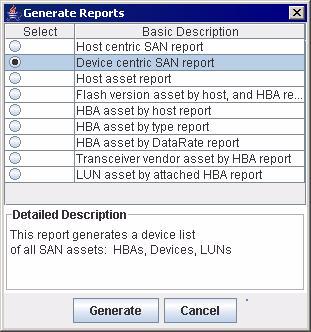 A 7 Reports Generating a Report Figure 7-1 Generate Reports Dialog Box 2. Click one of the report options (see Report Options on page 7-1). 3.