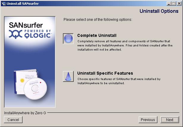 A 5 Installing ANsurfer FC HBA Manager Uninstalling ANsurfer Figure 5-24 Uninstall ANsurfer: Uninstall Options 4.