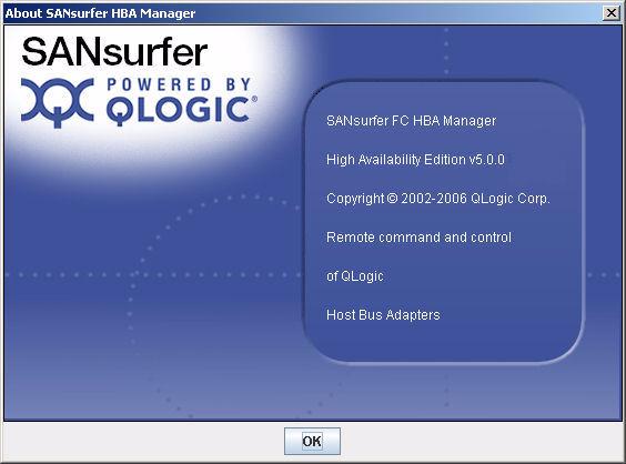 A 6 Getting tarted Getting Help Viewing ANsurfer FC HBA Manager Tool Information The About box shows the product version number and QLogic copyright information.