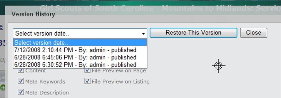 14. VERSION HISTORY If an error is made on an page or it just gets completely messed up, you can always roll the page back to an earlier version.
