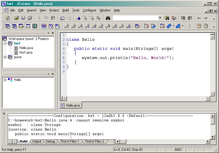 6 of 12 9/29/2005 2:31 PM Compiling a program You will usually have multiple projects open in JCreator.