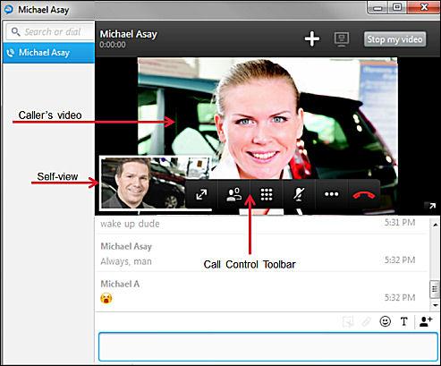 Using Jabber (Cont d) Video Call Window Caller s video is displayed in the main body of the