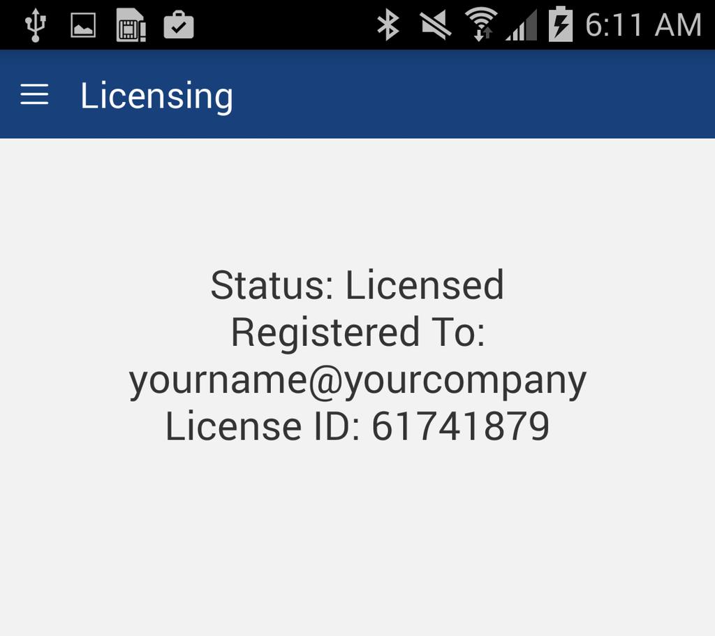 This image shows an Activated license. 3 Press the License Check-In to send the license back to our server. It can then be used on another Android device.