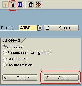 Navigate to CMOD, Deactivate the Project, and Change. In the following screen, select the Component button. Double click the Function Exit component.