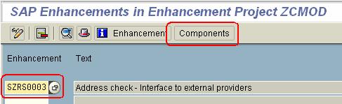 Add the Enhancement SZRS0003 and Save. Now press the Components button to see the possible modifications for this Enhancement.