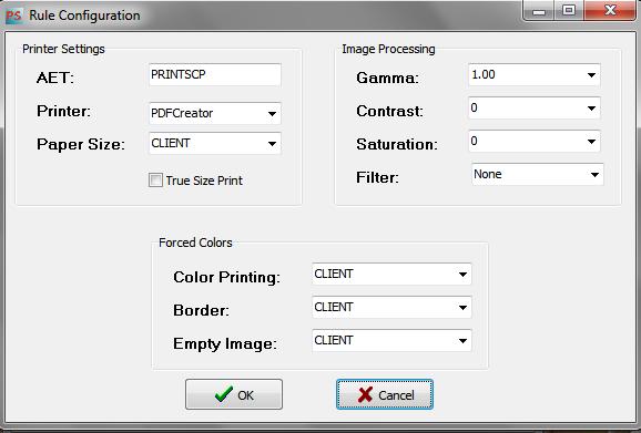 printers can be added, and for each printer rule there are several parameters that