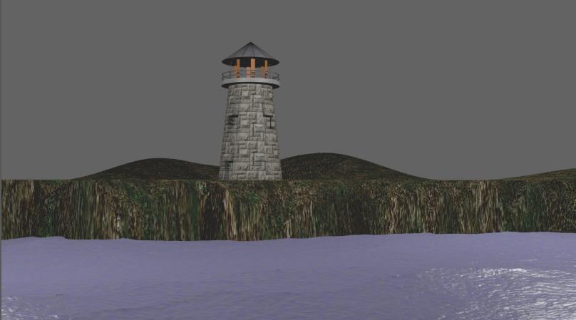 You will now see your lighthouse in your landscape scene. It will probably be too large and in the water.