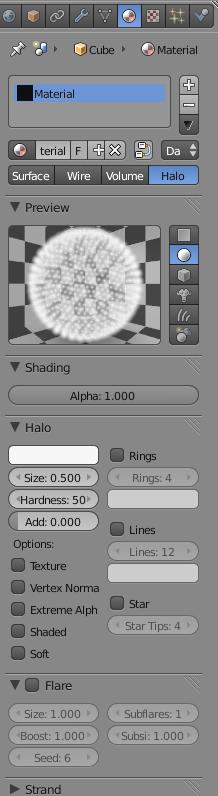 Z-Transparent material Halo Settings By using Halos on objects, you are basically only making the vertices visible when rendered. Halo effects give you a star-like image on every vertex.