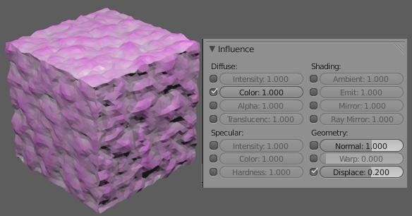 Displacement works off of vertices so if you don t have it subdivided a few times, you won t get a good effect.