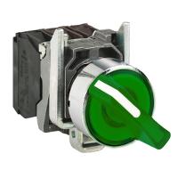 Characteristics green complete illuminated selector switch Ø22 2- position stay put 1NO+1NC 24V Main Range of product Product or component type Device short name Bezel material Fixing collar material