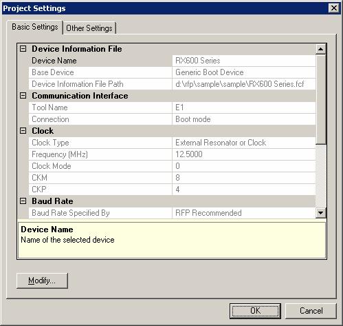 Renesas Flash Programmer CHAPTER 6 FUNCTION DETAILS (BASIC MODE) - RX - (f) [Project Settings] dialog box This dialog box is used to check and change the project settings.