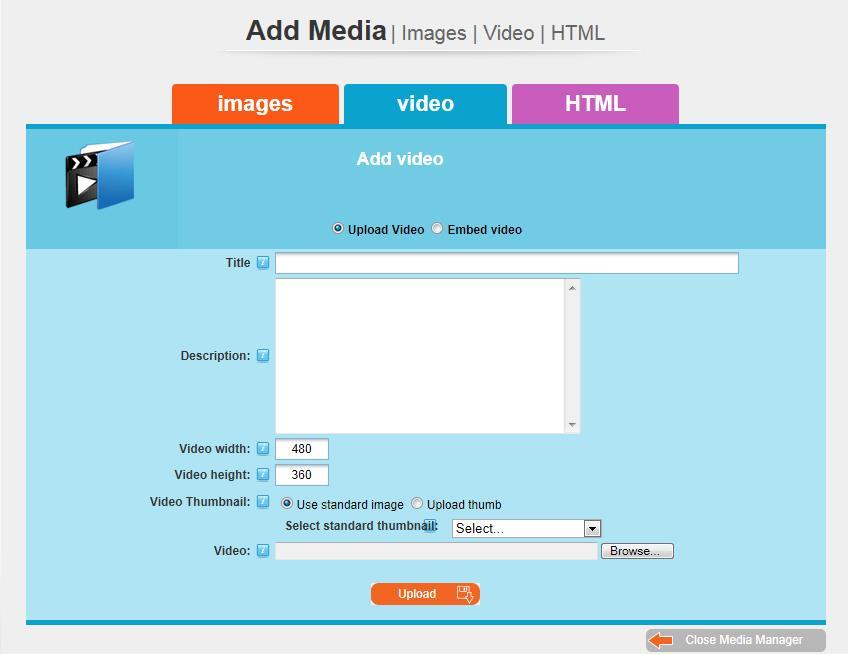 images or upload new ones. Click the Browse button and choose the video from your hard disk.