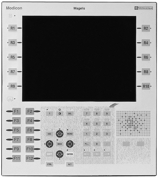 Magelis graphic stations page 22 page 23 Dimensions : page 31 Description Front panel of TXBT-F02 graphic keypad stations TXBT-F02 graphic keypad stations comprise on the front panel : 3 2 4 5 1 2 1