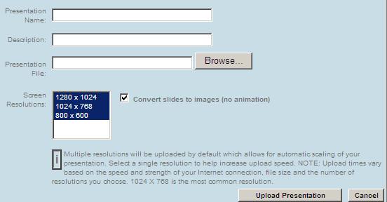 No upload required! 3 Click the slide preview thumbnails or use the forward and back buttons to navigate through your presentation. 4 Click the slide being displayed to proceed to the next slide.
