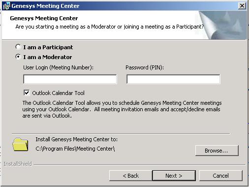 Set Up Start a meeting using your Outlook or Lotus Notes Calendar or the Genesys Meeting Center desktop icon. It s never been easier!