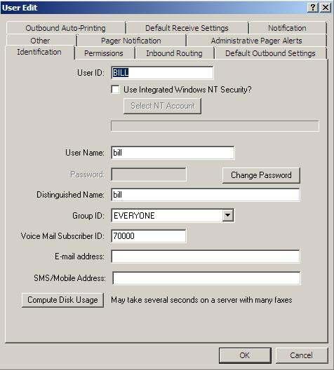 13. Configure Users Identification The User Edit window will appear as shown below. Select the Identification tab.