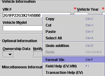 This action is available via a keyboard shortcut (Ctrl-F) or via the VIN field s context popup menu (shown below).