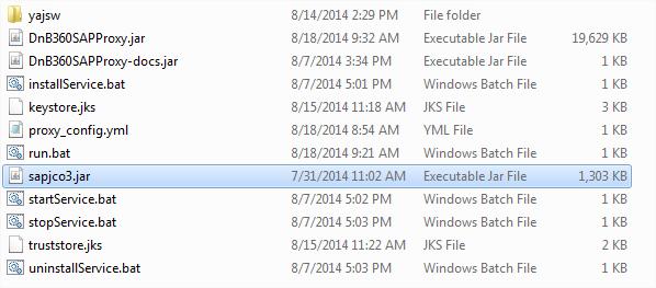 Your <ProxyRoot> folder should look like this after setting up the SAP Java Connector: Set Up on Windows Running the D&B360 Proxy for SAP CRM for the First Time You can execute run.