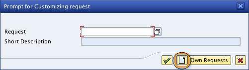 In the Prompt for Customizing request window, to create a customizing transport request, click