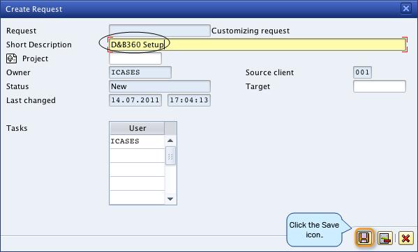 In the Create Request window, type an appropriate name for the request, and then click the Save