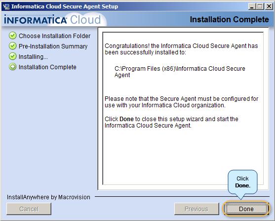 In the Informatica Cloud Secure Agent registration window, type your