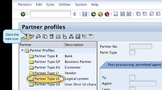 3. In the Partner profiles window: In the Partner No field, type INFA.