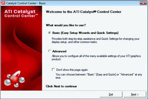 ATI Catalyst Control Center Basic View : The Basic View is the default view when ATI Catalyst Control