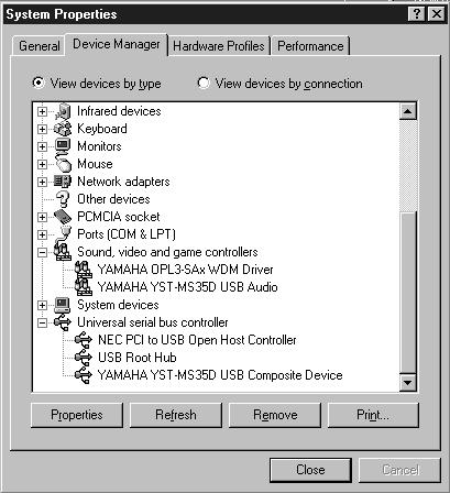 Verifying the installation of device drivers After you have installed the device drivers as explained in the previous section, follow the steps below to verify that Windows 98 recognizes these