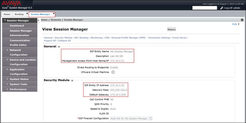 The screen below shows the Session Manager