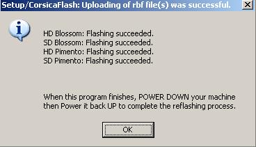 Once the flashing process has completed a screen showing the