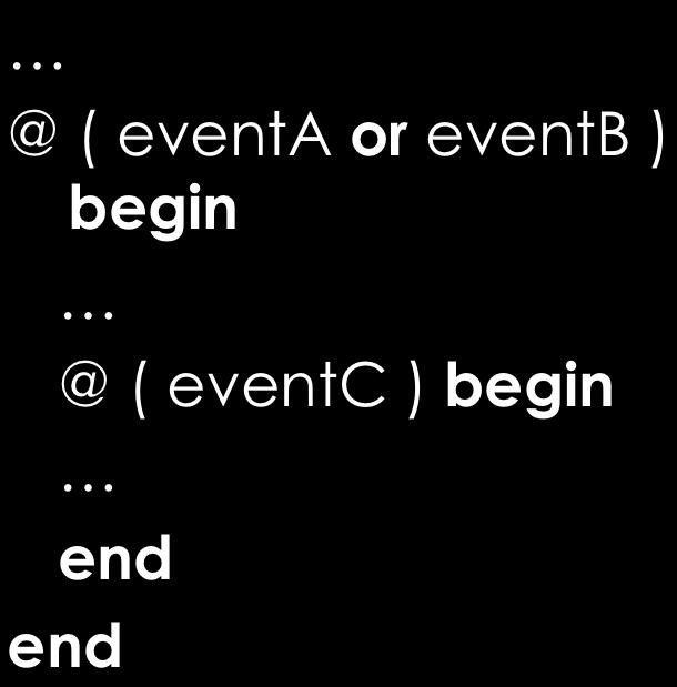 Event Control Operator (@) @ ( eventa or eventb ) @ ( eventc ) v Event -> identifier or expression v When @ is reached o Activity flow is susped o The event is monitored o The other