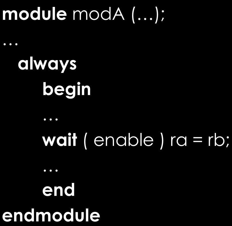 The wait Construct module moda (); always wait ( enable ) ra = rb; module v Activity flow is