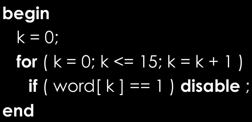 The disable Statement k = 0; for ( k = 0; k <= 15; k = k + 1 ) if ( word[ k ]