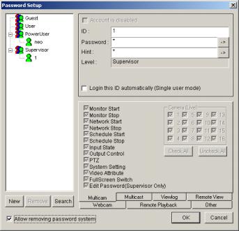 Chapter 3 Main System Application Password Setup Click [Configure] button, select Password Setup from the menu, and the following dialog box will appear.