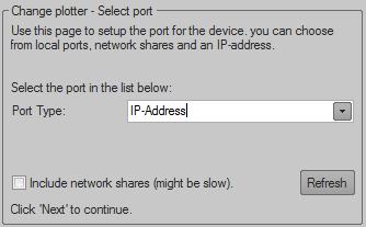 d. Network connection Choose IP-Address under Port Type