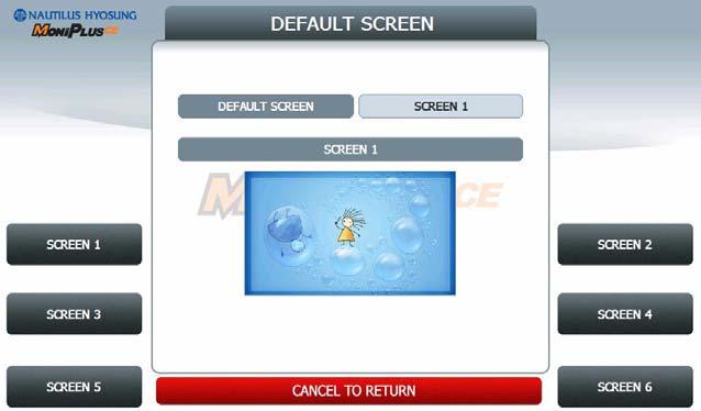 5. Operator Function 5.7.4.2.2 DEFAULT SCREEN DEFAULT SCREEN function provides SIX different Background screens.