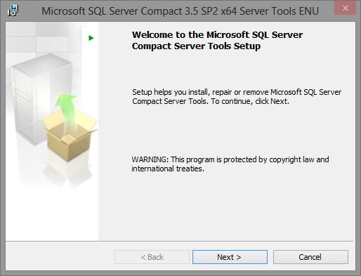 The Windows environment installed on your computer will determine which file to select to install SQL Server Compact.