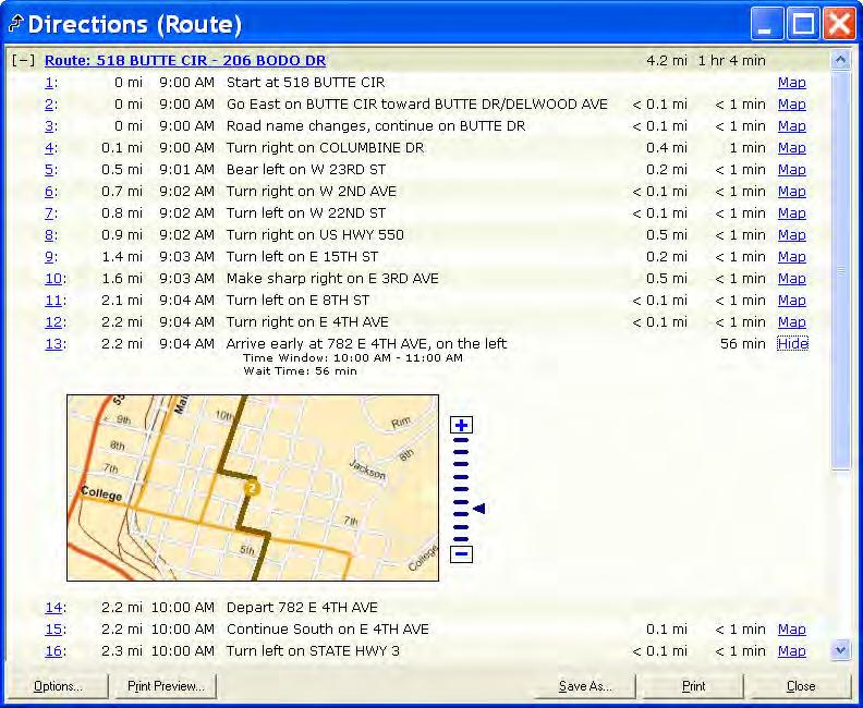 Directions Generated from Route and Closest Facility solver results Options Expandable inset maps