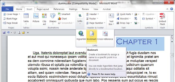 3. Adding Bookmarks To make navigating through a large PDF book easier, bookmarks can be made in your Microsoft Word document, which can be exported and used in your final PDF digital edition.