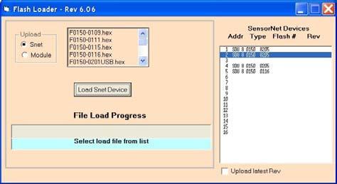 The SensorNet Devices window will list the address, type, flash number, and revision of each dome on the network. Figure 8. File Loader scan complete panel 11. Select a dome that is to be updated.
