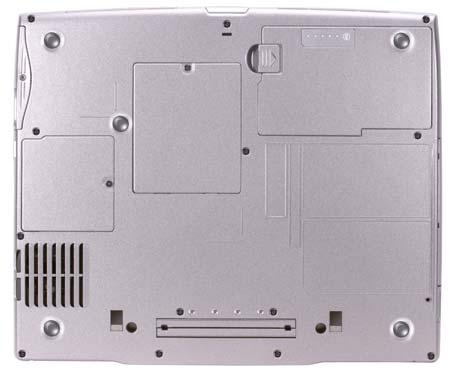 Bottom View hard drive memory module cover battery-bay latch release battery charge gauge battery Mini PCI card cover fan docking device slot MEMORY MODULE COVER Covers the compartment that contains