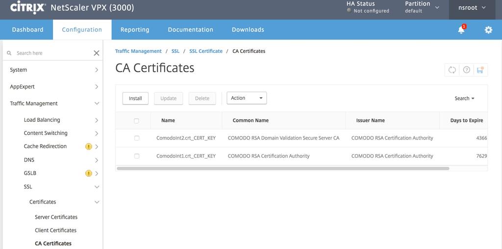 components in NetScaler Public Root CA certificate and the Intermediate CA certificate Script that contains the NetScaler CLI commands used to remove the