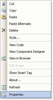 8 Add an OPCWebControlsLabel onto the WebForm. Right click on the OPCWebControlsLabel window and select Properties.