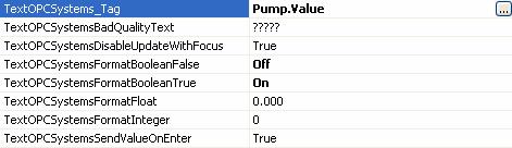 9 Add an OPCControlsButton to the Form. Set the TextOPCSystems_Tag to Pump.Value. If the Pump Tag does not exist create a Boolean Tag using Configure-Tags with the name Pump.