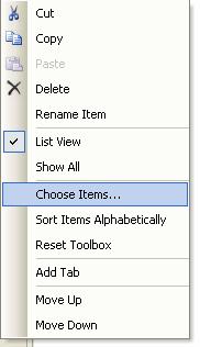 3 From the Toolbox if OPCControls Data component is not available right click in the Toolbox and select Choose Items.