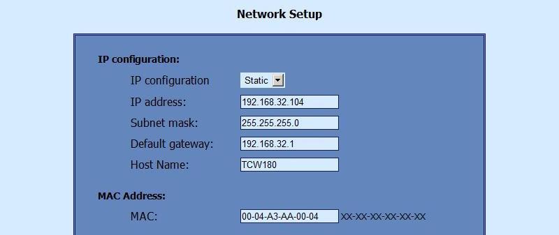 8.4 Network Setup page The Network parameters are set on this page.