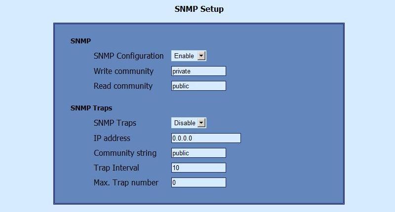 Digital Input (the signal changes its state) - device restart The following parameters can be changed: SNMP Traps enable SNMP trap messages IP address IP address of the receiving host