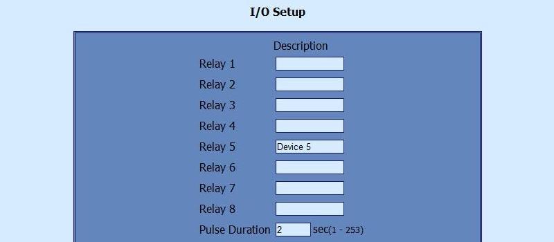 8.6 I/O Setup page The following parameters can be set for the relays: Description brief description of the output, maximum 10 characters should be used.
