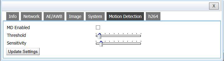 Motion Detection MD Enabled: Enable / disable motion detection Threshold: If amount of motion falls below this value,