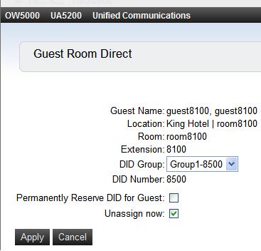 Step 1 Step 2 Navigate to UA5200 > Room Direct > Guest Room Direct.